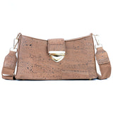 Chic Cork Crossbody Bag with Gold Clasp & Adjustable Cotton Strap