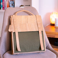 Eco-Friendly Cork and Green Canvas Backpack for Women