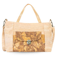 Natural Cork Handbag – Vegan Two-Tone Shoulder Bag with Front Pocket