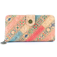 Patchwork-Stitched Printed Cork Long Wallet