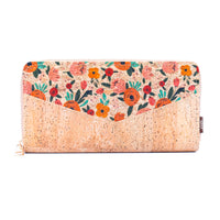 Flowers Patterns Natural Cork Zipper Wallet