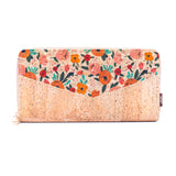 Flowers Patterns Natural Cork Zipper Wallet