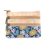 Triple-Zip Cork Mini Coin Pouch