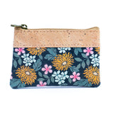 natural cork leather purse with floral design