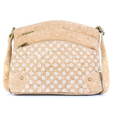 Three-Line Zipper Women’s Cork Crossbody Bag – Floral & Tile Pattern