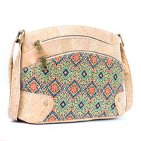 Floral Cork Crossbody Bag: Triple Zipper Design