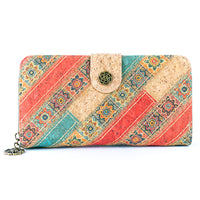 Patchwork-Stitched Printed Cork Long Wallet