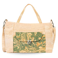 Natural Cork Handbag – Vegan Two-Tone Shoulder Bag with Front Pocket