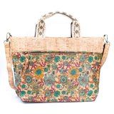 Natural Cork Tote with Printed Design and Cotton Woven Handles BAGF-087