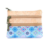 Triple-Zip Cork Mini Coin Pouch