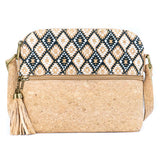 Natural Cork Tassel Crossbody Bag with Zip Pocket