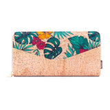 Flowers Patterns Natural Cork Zipper Wallet