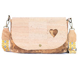 Cork Crossbody Bag with Interchangeable Charm – Natural & Yellow Vegan Shoulder Bagc