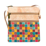 Sustainable Statement Piece: Floral Double-Zip Cork Crossbody