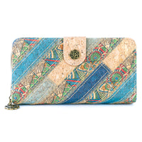 Patchwork-Stitched Printed Cork Long Wallet