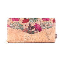 Flowers Patterns Natural Cork Zipper Wallet