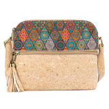 Natural Cork Tassel Crossbody Bag with Zip Pocket