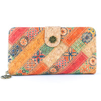 Patchwork-Stitched Printed Cork Long Wallet