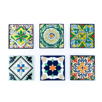 Elegant Portuguese Tile-Inspired Ceramic & Cork Coasters - Set of 6 L-038