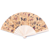 Antique Style Cork Wooden Folding Hand Fan with Gift Box