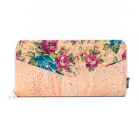 Flowers Patterns Natural Cork Zipper Wallet