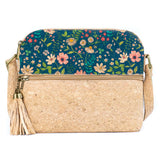 Natural Cork Tassel Crossbody Bag with Zip Pocket