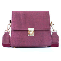 Eco-Chic Maroon Cork Crossbody Bag with Golden Lock