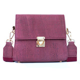 Eco-Chic Maroon Cork Crossbody Bag with Golden Lock