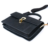 Elegant Black Cork Crossbody Bag with Gold Buckle