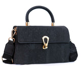 Elegant Black Cork Crossbody Bag with Gold Buckle