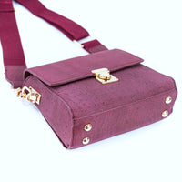 Eco-Chic Maroon Cork Crossbody Bag with Golden Lock