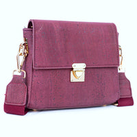 Eco-Chic Maroon Cork Crossbody Bag with Golden Lock