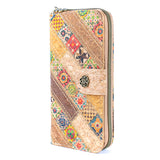 Patchwork-Stitched Printed Cork Long Wallet