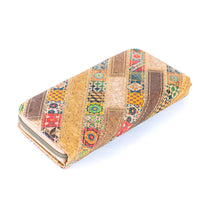 Patchwork-Stitched Printed Cork Long Wallet