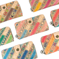 Patchwork-Stitched Printed Cork Long Wallet