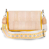 Cork Crossbody Bag with Interchangeable Charm – Natural & Yellow Vegan Shoulder Bagc