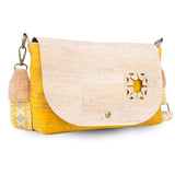 Cork Crossbody Bag with Interchangeable Charm – Natural & Yellow Vegan Shoulder Bagc