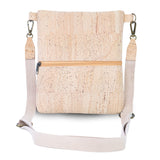 Natural Cork Crossbody Bag with White Flap & Cat Clasp