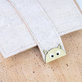 Natural Cork Crossbody Bag with White Flap & Cat Clasp
