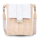 Natural Cork Crossbody Bag with White Flap & Cat Clasp