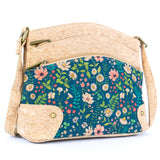 Three-Line Zipper Women’s Cork Crossbody Bag – Floral & Tile Pattern