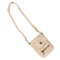 Natural Cork Crossbody Phone Bag with Vintage Turn Lock