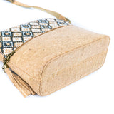 Natural Cork Tassel Crossbody Bag with Zip Pocket