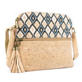 Natural Cork Tassel Crossbody Bag with Zip Pocket