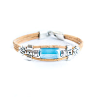 2mm Natural Cork Bracelet with Ceramic Long Beads – Handmade Eco-Friendly Accessory