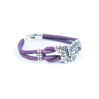 Butterfly Cork Bracelet – Handmade 3mm Portuguese Natural Cork Wire with Vintage Alloy Butterfly