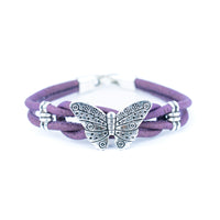 Butterfly Cork Bracelet – Handmade 3mm Portuguese Natural Cork Wire with Vintage Alloy Butterfly