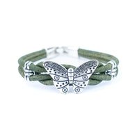Butterfly Cork Bracelet – Handmade 3mm Portuguese Natural Cork Wire with Vintage Alloy Butterfly