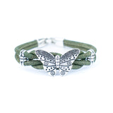 Butterfly Cork Bracelet – Handmade 3mm Portuguese Natural Cork Wire with Vintage Alloy Butterfly