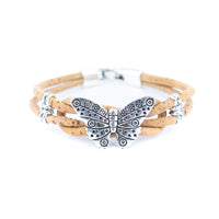 Butterfly Cork Bracelet – Handmade 3mm Portuguese Natural Cork Wire with Vintage Alloy Butterfly